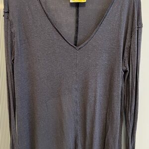 Free People Charcoal Long Sleeve V-Neck Top